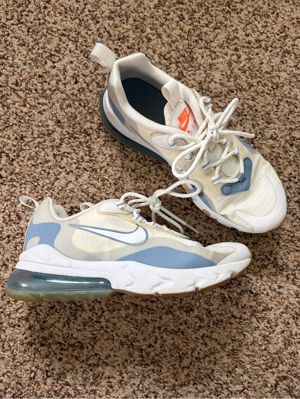 Nike Kids Sneakers in White and Light Blue with Orange Logo